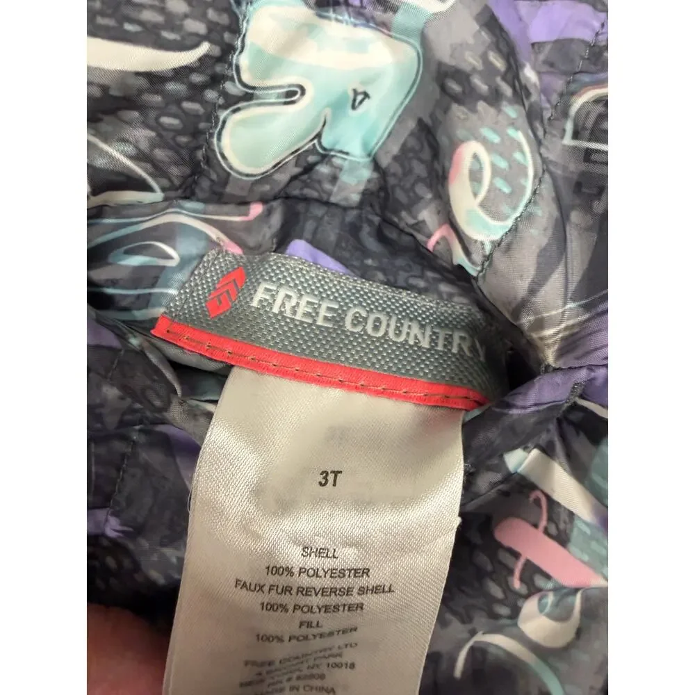 Girl's Free Country Reversible Winter Coat - Purple/Pink/Gray - Size 3T